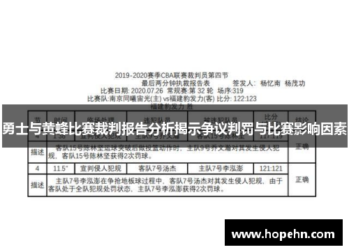 勇士与黄蜂比赛裁判报告分析揭示争议判罚与比赛影响因素